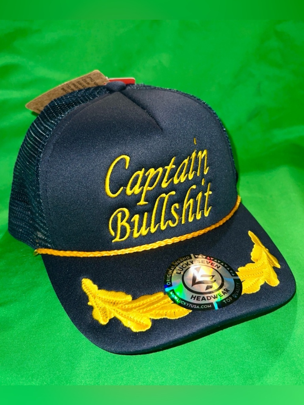 Captain Bullshit Black Hat Gold Lettering &Trim ✨🧢⚓️Adjustable Lucky 7 NWT 👀🔥